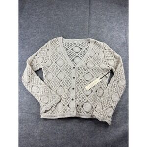 Penelope Rose Sweater Women's L Crochet Cardigan XL Boho Coastal Girly Coquette
